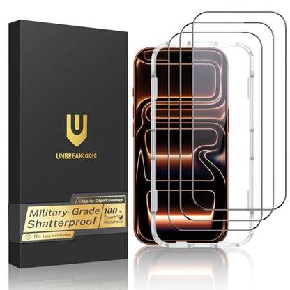 UNBREAKcable for iPhone 17 Pro Max Screen Protector, 3-Pack Full Coverage Tempered Glass [Military Grade Shatterproof] [9H Hardness] [Easy Installation] [Bubble Free] for iPhone 17 Pro Max 6.9" - size: iPhone 17 Pro Max