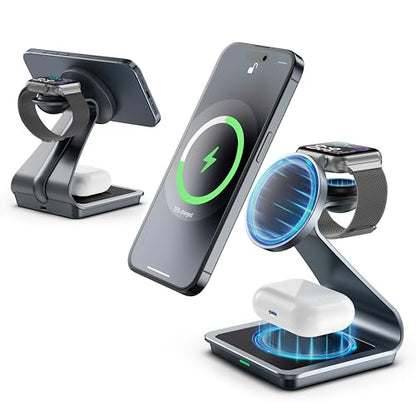 3 in 1 Wireless Charging Station for iPhone, Apple Watch and AirPods, MagSafe Compatible Wireless Charger (FW001)