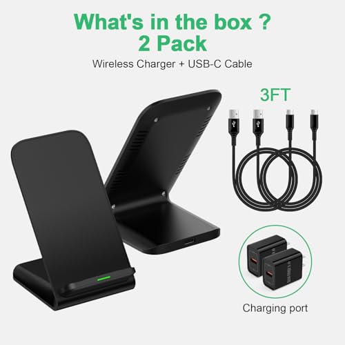Wireless Charger Samsung Fast Charging Pad for Samsung Galaxy S25 Ultra/S25FE/S25 Plus/S24FE/S23/S22 Ultra/S21/S25 Edge, 2 Pack 15W Android Wireless Charger Pad Station and QC Adapter for Google Pixel - size: 2Pack
