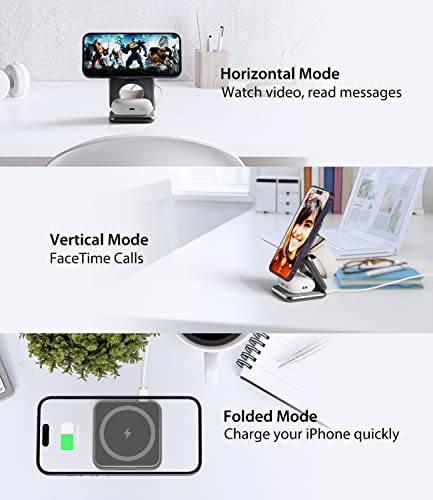 KU XIU Foldable 3-in-1 Magnetic Wireless Charging Station for Apple Devices - color: Gray