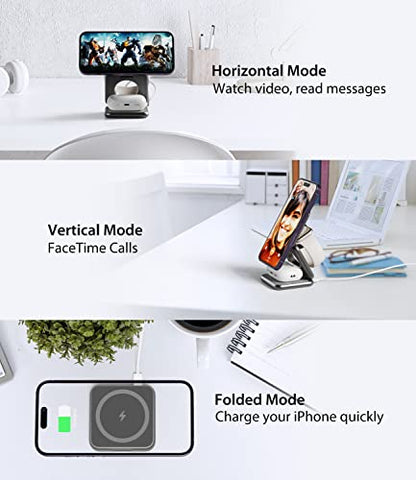 KU XIU Foldable 3-in-1 Magnetic Wireless Charging Station for Apple Devices - color: Gray