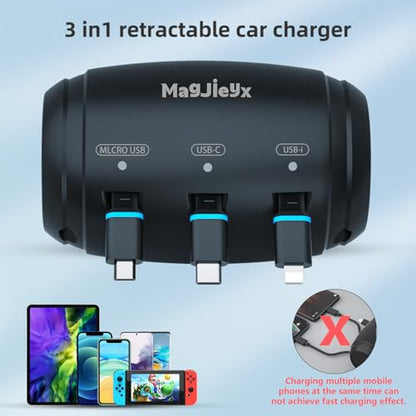 MAGJIEYX Multi Retractable Car Charger Station, Headrest 3 in 1 Charging Box Share Ride Dock for Backseat with Fast 38W Charger Adapter for All Phones|iPhone17/16/15/14|Samsung|iPad|Android - color: Gunmetal Gray