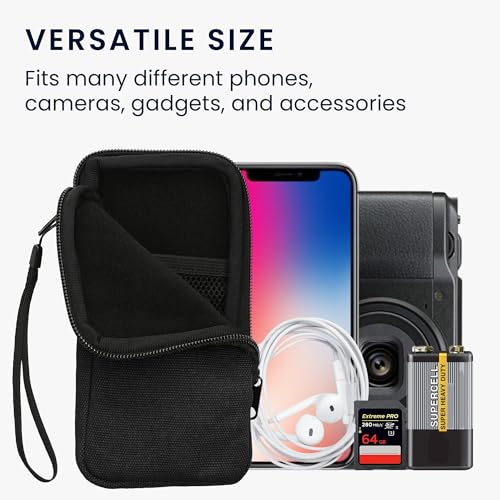 kwmobile Canvas Phone Pouch XL - 6.7/6.8" - Universal Cell Sleeve Mobile Bag with Zipper and Soft Microfibre Lining - Black - color: black