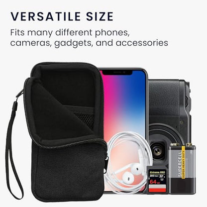 kwmobile Canvas Phone Pouch XL - 6.7/6.8" - Universal Cell Sleeve Mobile Bag with Zipper and Soft Microfibre Lining - Black - color: black