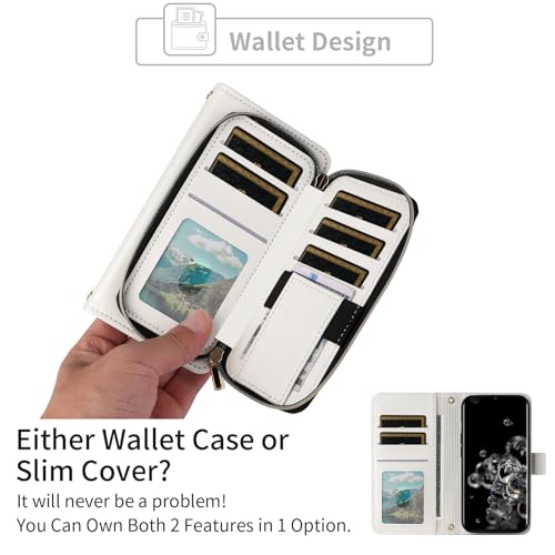 Wallet Case for Samsung Galaxy S20 Ultra 5G with Wrist Strap, Crossbody Shoulder Strap, Leather Stand Cell Phone Cover with 9+ Card Slots for S20ultra 20S S 20 A20 S2O 20ultra G5 Women White | Wrist/Shoulder Strap, Purse, PU Leather, Stand, Cell Phone Cov