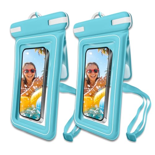 Wokyo 2 Pack IPX8 Waterproof Phone Pouch, Dual Pocket Case Fits 7.2 Inch Smartphones Blue Floating Dry Bag with Lanyard Underwater Photography Capable Cruise Travel Essential - color: Blue+Blue