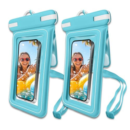 Wokyo 2 Pack IPX8 Waterproof Phone Pouch, Dual Pocket Case Fits 7.2 Inch Smartphones Blue Floating Dry Bag with Lanyard Underwater Photography Capable Cruise Travel Essential - color: Blue+Blue