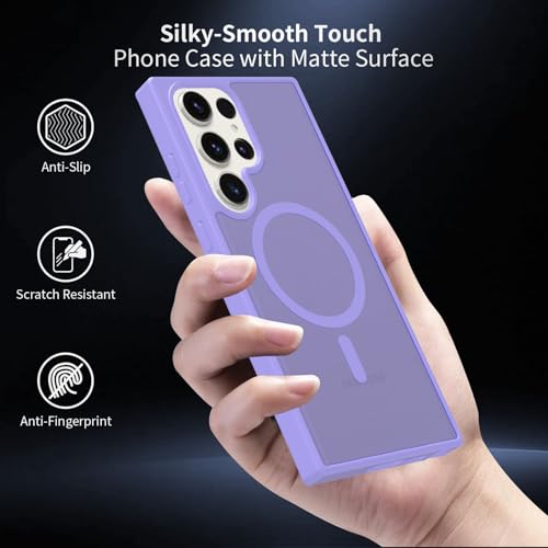 for Samsung Galaxy S23 Ultra Case Magnetic, [Compatible with Magsafe] Frosted 6.8-Inch Slim Fit Protection Wireless Charging Skin-Feel Shockproof Anti-Slip Protective Phone Cover, Light Purple - color: Purple Magnetic-02