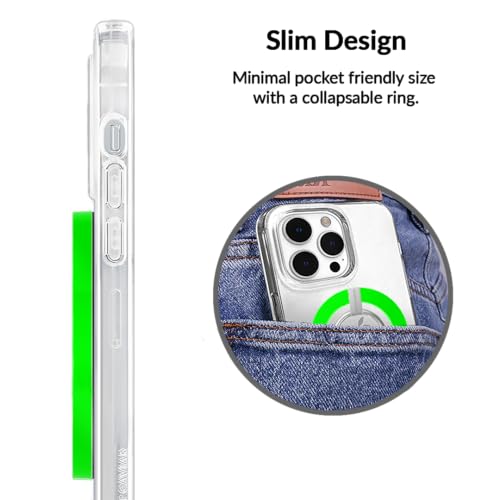 VELVET CAVIAR Compatible with MagSafe Phone Grip - Magnetic Ring Holder with Adjustable Stand - Removable MagSafe Accessories for iPhone 16, 15, 14, 13, 12 (Neon Green) - color: Neon Green