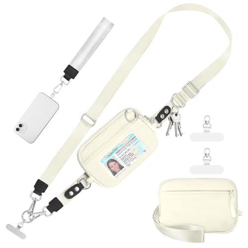 Tiostep Clip and Go Strap for Phone with Wallet Crossbody Phone Lanyard Adjustable and Detachable RFID Wristlet Wallet (Beige, Medium) - color: Beige, size: Medium