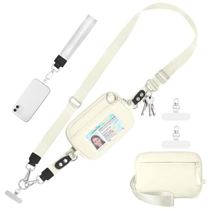 Tiostep Clip and Go Strap for Phone with Wallet Crossbody Phone Lanyard Adjustable and Detachable RFID Wristlet Wallet (Beige, Medium) - color: Beige, size: Medium