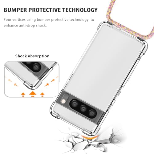 for Google Pixel 8 Pro Phone Case Clear Adjustable Shoulder Neck Lanyard Crossbody Cover Women Girls Soft TPU Slim Shockproof Protective Hanging Strap Mobile Case for Pixel 8 Pro - Rainbow - size: Google Pixel 8 Pro