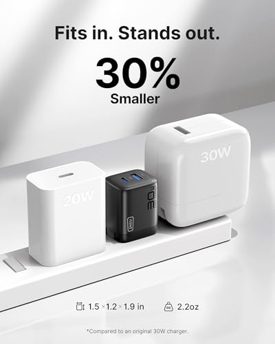 INIU USB C Charger, 30W PD QC 3.0 Dual Port Type C Fast Charging Compact Charger Block with Foldable Plug for iPhone 17 16 15 Pro Max Samsung S24 S23 Note 20 iPad Pro Google AirPods etc