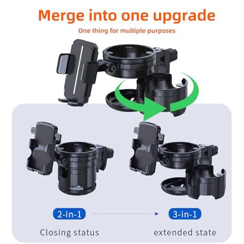 4-in-1 Universal Stroller Cup Holder – Adjustable Single/Double Cup & Phone Holder, 360° Rotatable, Anti-Slip Silicone Grip, Spill-Proof Design for Baby Strollers, bicycles,Wheelchairs, Shopping Carts