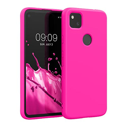 kwmobile Case Compatible with Google Pixel 4a Case - Slim Protective TPU Silicone Phone Cover - Neon Pink - color: neon pink