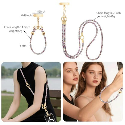 Crystal Phone Lanyard Crossbody and Wrist Strap Lanyard Rhinestone Anti-Theft Phone Strap Phone Neck Strap for Women - color: White+purple
