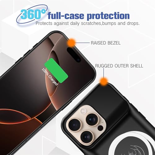 Battery Case for iPhone 16 Pro Max, 12000mAh Capacity Portable Charger Case Rechargeable Smart Battery Pack Compatible with iPhone 16 Pro Max 6.9 inch Charging Cover Support Wireless Charging-Black - size: iPhone 16 Pro Max (6.9 inch)