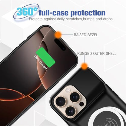 Battery Case for iPhone 16 Pro Max, 12000mAh Capacity Portable Charger Case Rechargeable Smart Battery Pack Compatible with iPhone 16 Pro Max 6.9 inch Charging Cover Support Wireless Charging-Black - size: iPhone 16 Pro Max (6.9 inch)