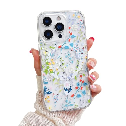 QLTYPRI Magnetic for iPhone 13 Pro Case Compatible with Magsafe, Cute Floral Flower Aesthetic Phone Case Slim Clear Anti-Yellowing Shockproof Phone Cover for Girls Women - Colorful Floratopia - color: Colorful Floratopia, size: iPhone 13 Pro