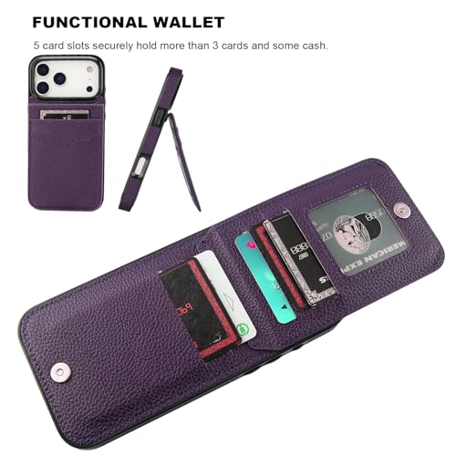 KIHUWEY for iPhone 17 Pro Max Wallet Case Card Holder, Lichee Dark Purple | Credit Card Slots, PU Leather, Kickstand, Flip Heavy Duty Protection Cover for Men and Women - color: Lichee Dark Purple