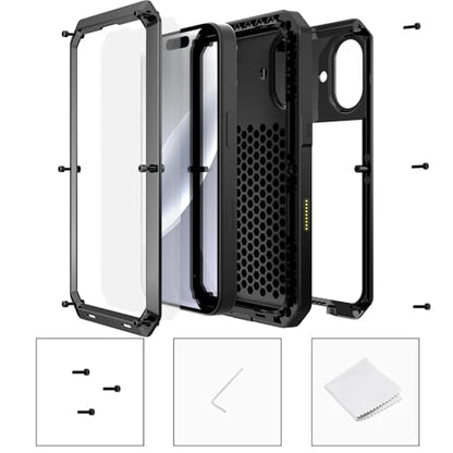 Compatiable with iPhone 17 Case,360 Full Body Protective Cover Heavy Duty Shockproof [Tough Armour] Aluminum Alloy Metal Case with Silicone Built-in Screen Protector - Black - color: Black