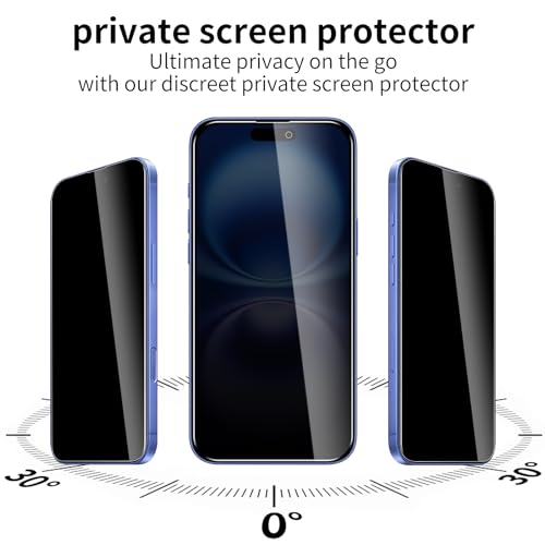 2 Pack Privacy Screen Protector for iPhone 16 with 2 Pack Camera Lens Protector, 9H Hardness Double Shatterproof Anti-Spy Tempered Glass Film, Easy Installation - size: iPhone 16
