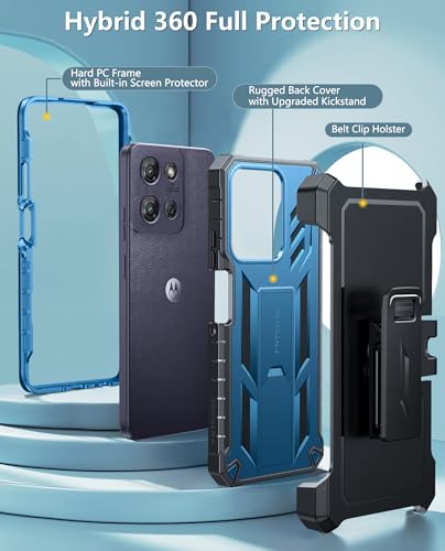 FNTCASE for Motorola Moto G Power 5G 2025 Case with Belt Clip and Kickstand | Built-in Screen Protector, 20FT Military-Grade Drop Protection, Rugged Heavy Duty Shockproof Holster Protective Cover - color: Blue