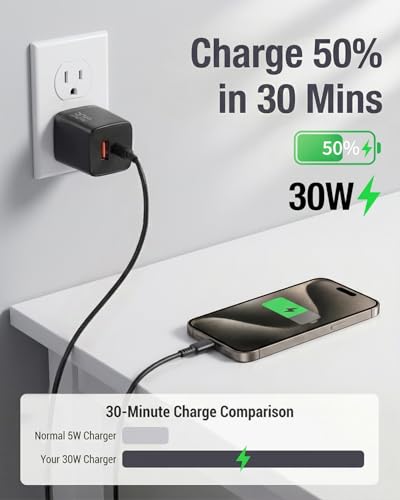 30W USB C Charger Block for iPhone 17 16 15 Pro Max Fast Charging - size: 1 unit