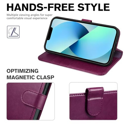 TUCCH Wallet Case for iPhone 13 (6.1") 2021, 3 Card Holders, Plum Purple | RFID Blocking, Viewing Stand, Shockproof TPU Shell, PU Leather, Magnetic Closure, Protective Folio Flip Cover - color: Plum Purple