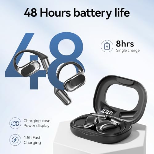 Open Ear Headphones Bluetooth Wireless Over Ear Earbuds(Black) - color: blcak