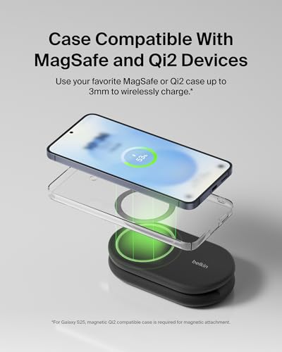 Belkin Qi2 15W Magnetic Wireless Charger, 2 in 1 Foldable, Non-Slip - color: Black