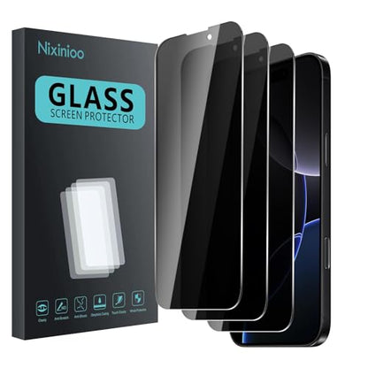 3 Pack Privacy Screen Protector for iPhone 17/17 Pro, iPhone 16 Pro, Anti Spy Tempered Glass 9H Hardness, Black Protector Anti Spy, Bubble Free, Anti-Scratch - size: iPhone 17/17 Pro/16 Pro FK3