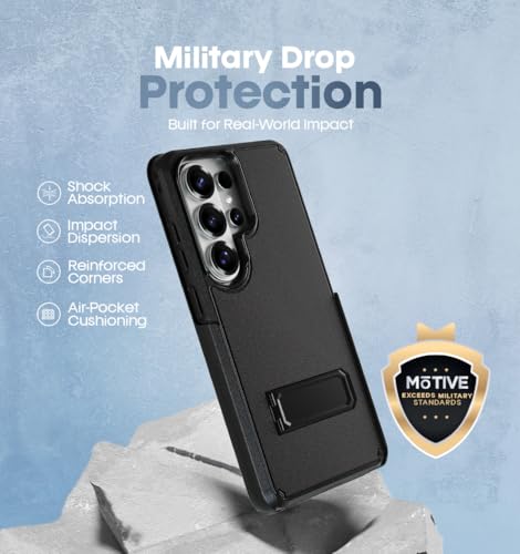 MOTIVE for Samsung Galaxy S26 Ultra Case with Belt Clip and Stand | 6.9" | Case & Holster, MagSafe compatible, built-in Kickstand Horizontal, 360° rotating belt clip, slim low-profile fit - size: s26 Ultra