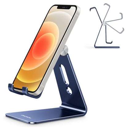 OMOTON C2 Adjustable Cell Phone Stand with Charging Cutout, Navy Blue - color: Navy Blue