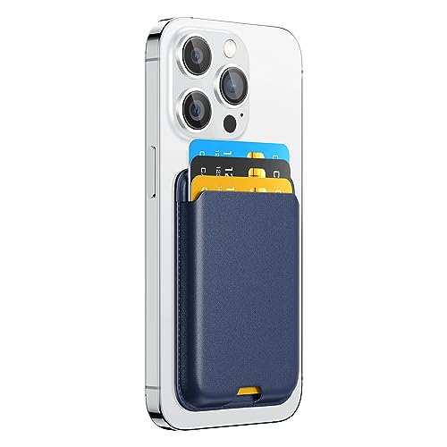 Phone Card Holder, Premium Leather Wallet Stick on, Adhesive Credit Card Holder for Case, Sticky Wallet for Back of Cover, Android Cell Phone, iPhone, Fit 4 Cards, Deep Blue - color: Deep Blue