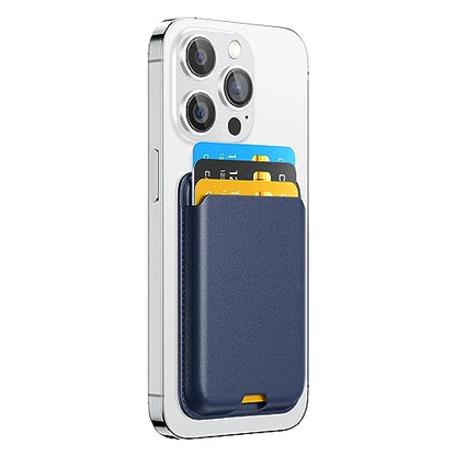 Phone Card Holder, Premium Leather Wallet Stick on, Adhesive Credit Card Holder for Case, Sticky Wallet for Back of Cover, Android Cell Phone, iPhone, Fit 4 Cards, Deep Blue - color: Deep Blue