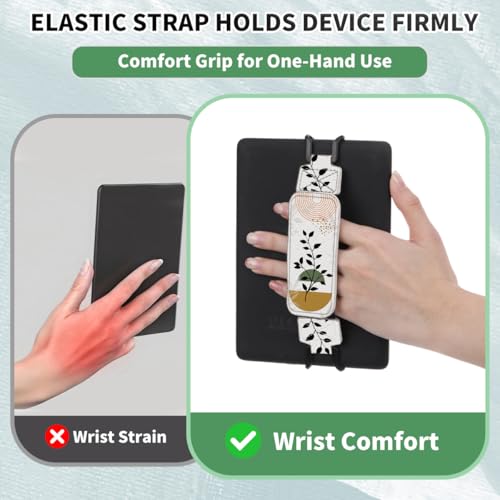 Secure Hand Strap for 6-7.5" Kindle and Tablets, Versatile Lightweight Faux Leather E-Book Grip Holder, Heavy-Duty E-Book Accessories for Reading Lover Gift (Boho) - color: Boho