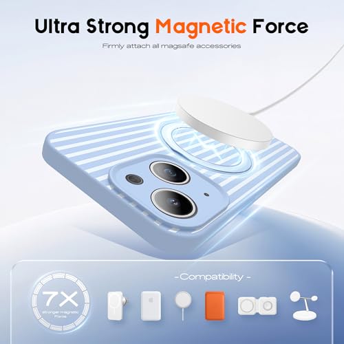 SKYLMW Striped Case for iPhone 14 Plus with Stand,6.7" Blue/White | Aesthetic Striped,Magnetic Stand,Compatible with Mag-Safe,Silicone 14 Plus Phone Case - color: Blue/White, size: Iphone 14 Plus
