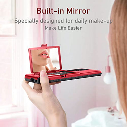 WeLoveCase Samsung Galaxy S22 Ultra Case Wallet Case with Credit Card Holder & Hidden Mirror, All-Round Protection Shockproof Phone Cover Designed for Samsung Galaxy S22 Ultra, 6.8 Inch Red - color: Red