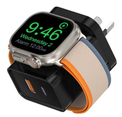 [3 in 1] USB C Charger Block for Apple Watch Charger Magnetic Fast Charging - color: Black