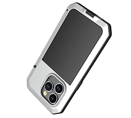 for iPhone 14 Pro Max Case,360 Full Body Protective Heavy Duty Shockproof Tough Armour Aluminum Metal Case with Silicone Built-in Screen Protector for iPhone 14 Pro Max 6.7" - Silver - color: Silver