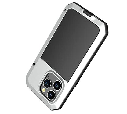 for iPhone 14 Pro Max Case,360 Full Body Protective Heavy Duty Shockproof Tough Armour Aluminum Metal Case with Silicone Built-in Screen Protector for iPhone 14 Pro Max 6.7" - Silver - color: Silver