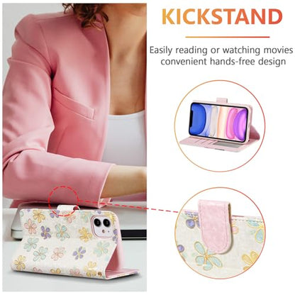 UEEBAI Wallet Case for iPhone 12/iPhone 12 Pro 6.1 inch, PU Leather Wallet Kickstand RFID Blocking Flip Case Card Slots Wrist Strap Relief Engraved Pattern Magnetic Closure Folio Cover, White Daisy - color: White Daisy, size: iPhone 12/iPhone 12 Pro 6.1 i