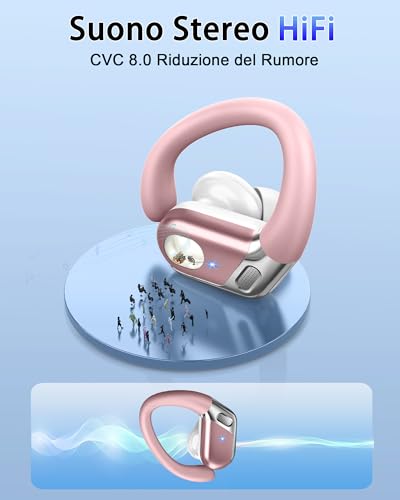 Wireless Earbuds, Bluetooth 5.4 Headphones Sport, 50H Deep Bass Sound Over Ear Buds with 4 ENC Noise Cancelling Mic, Dual LED Display, IP7 Waterproof Earphones with Earhook for Workout/Running/Gym - color: Pinkish-white