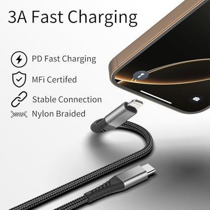 1ft USB C to Lightning Cable 3 Pack, MFi Certified USBC Lightning Cable PD Fast Charging, Nylon Braided 12 inch USB C iPhone Charger Cord for iPhone 14 13 12 11 Pro Max Plus iPad, Black - size: 1 Foot