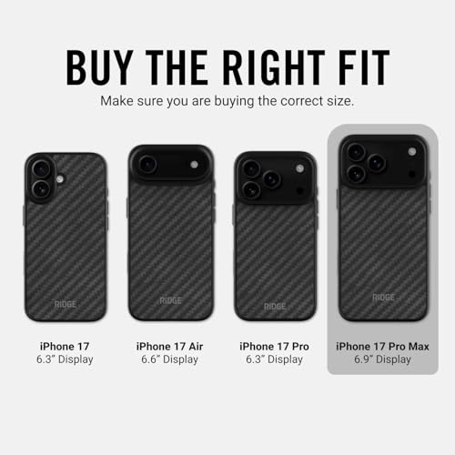 Ridge Case Compatible with iPhone 17 PRO MAX - Compatible with MAGSAFE & Wireless Charging, Aluminum Control Buttons, Dual-Layer Construction, TPU Bumper with Drop Protection (Carbon) - color: Carbon, size: iPhone 17 Pro Max