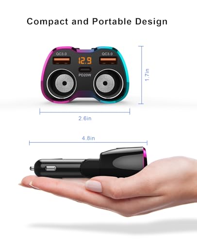 Cigarette Lighter Splitter, 180W 2-Socket Cigarette Lighter Adapter - color: Pinkish Blue