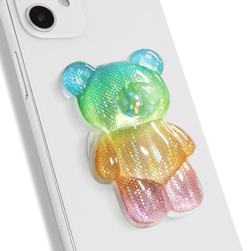 On The Grip 3D Gummy Bear Style Expandable Collapsible Mobile Phone Grip Stand Holder for Smartphone Tablet Cell Phone Accessory (Rainbow)