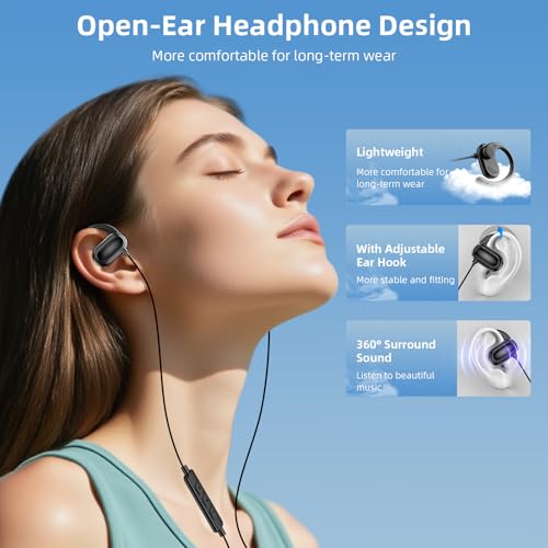 APETOO 3.5mm Open-Ear Headphones with Earhook Mic & Volume Control, 4.9ft