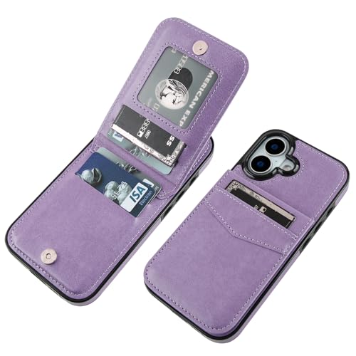 KIHUWEY for iPhone 17 Wallet Case Card Holder Kickstand, Purple | Credit Card Slots, PU Leather, Magnetic Clasp, Flip Heavy Duty Protection Cover for Men and Women - color: Purple